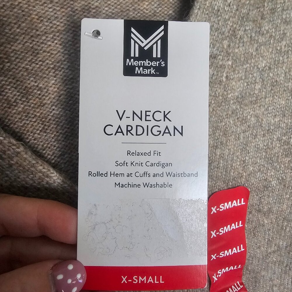 NWT Members Mark V-Neck Cardigan | XS | Light Brown Neutral Button-Up Sweater - Picture 3 of 6